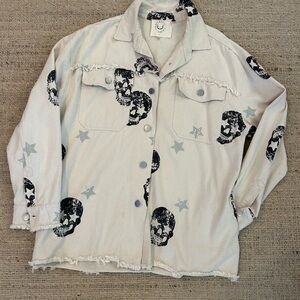 Fantastic Fawn Skull and Stars Print Jacket Size L
